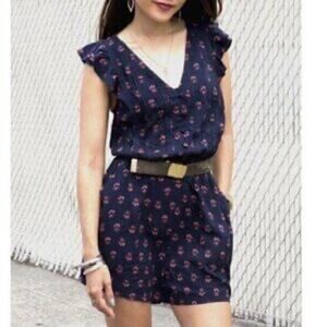Modcloth Navy Blue Floral Anywhere & Everywhere Romper pockets boho plus size 2X